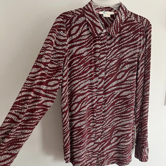BODEN Silk Shirt, Maroon/White/Black, tiger print, S 4 - Picture 1 of 9